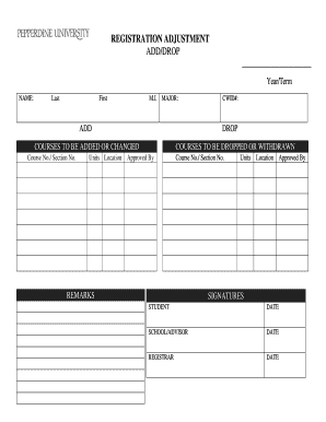 Student Course Registration Adjustment Form