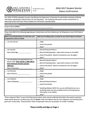 2016-2017 Student Marital Status Confirmation Form