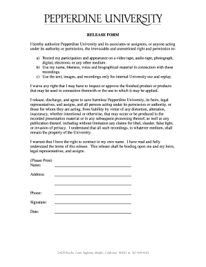 Pepperdine University Media Release Form