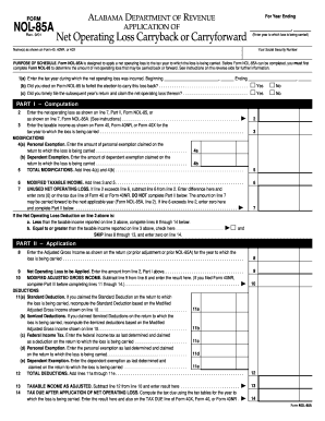 Alabama Net Operating Loss Form NOL-85A