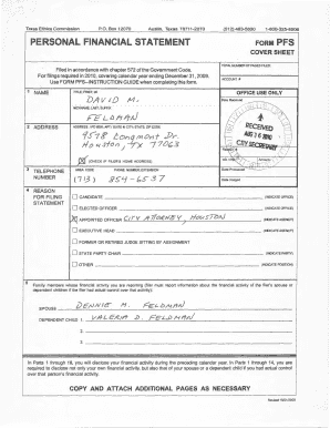 Texas Personal Financial Statement Form PFS