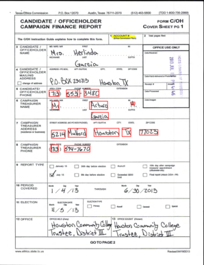 Texas Campaign Finance Report Form C/OH