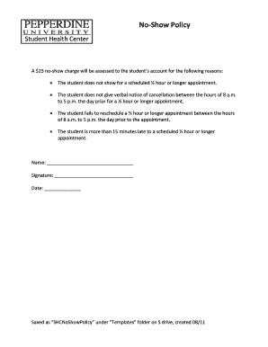 Pepperdine No-Show Policy Agreement