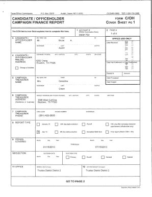 Texas Campaign Finance Report Form C/OH