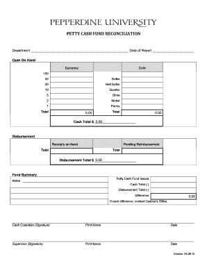 Petty Cash Fund Reconciliation Form