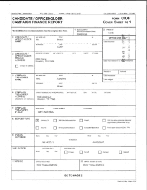 Campaign Finance Report Cover Sheet