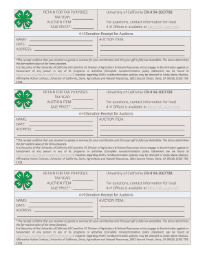 4-H Donation Receipt for Auctions