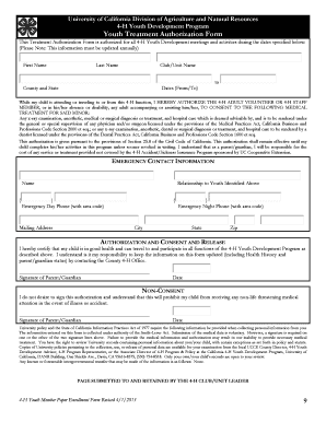 4-H Youth Medical Treatment Authorization Form