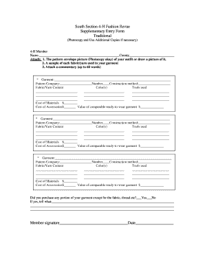 4-H Fashion Revue Supplementary Entry Form