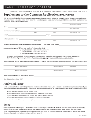 Sarah Lawrence College Application Supplement