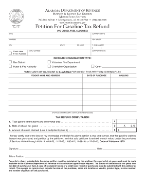 Alabama Gasoline Tax Refund Petition