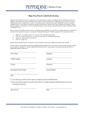 High Pass/Pass/Credit/Fail Election Form