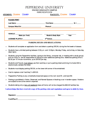 Pepperdine University Parking Pass Application