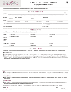 2012 Arts Supplement Form
