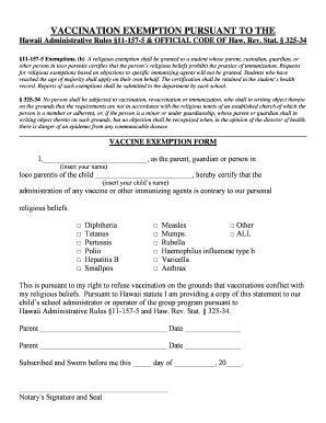 Hawaii Religious Vaccine Exemption Form