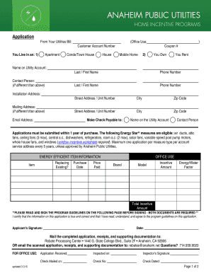 Anaheim Public Utilities Home Incentive Program Application