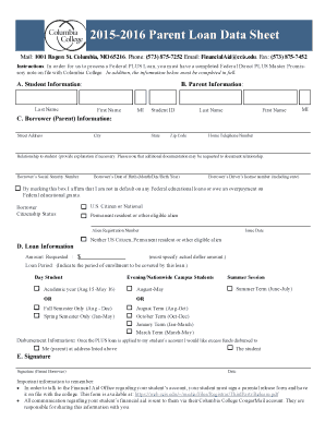 Federal PLUS Loan Data Sheet