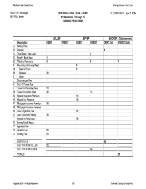 Real Estate Closing Worksheet