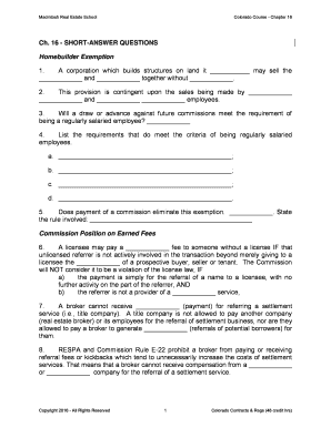 Colorado Real Estate Homebuilder Exemption Short Answer Questions