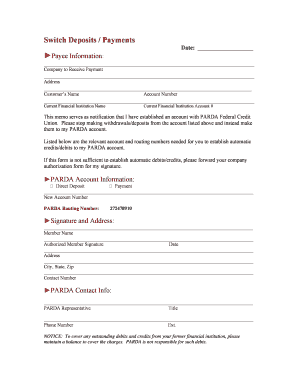 Switch Deposits Payments Form
