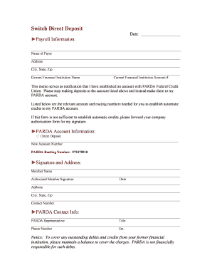 Switch Direct Deposit Form