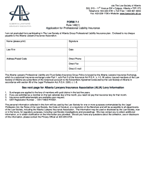 Alberta Law Society Professional Liability Insurance Application