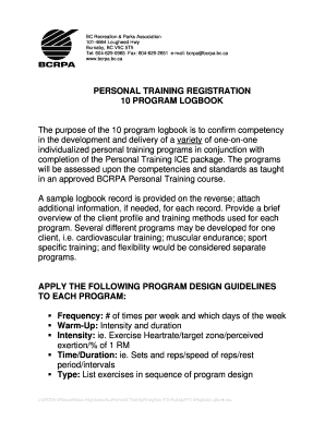 Contract between trainer and gym - PERSONAL TRAINING REGISTRATION 10 PROGRAM LOGBOOK - BCRPA - bcrpa bc