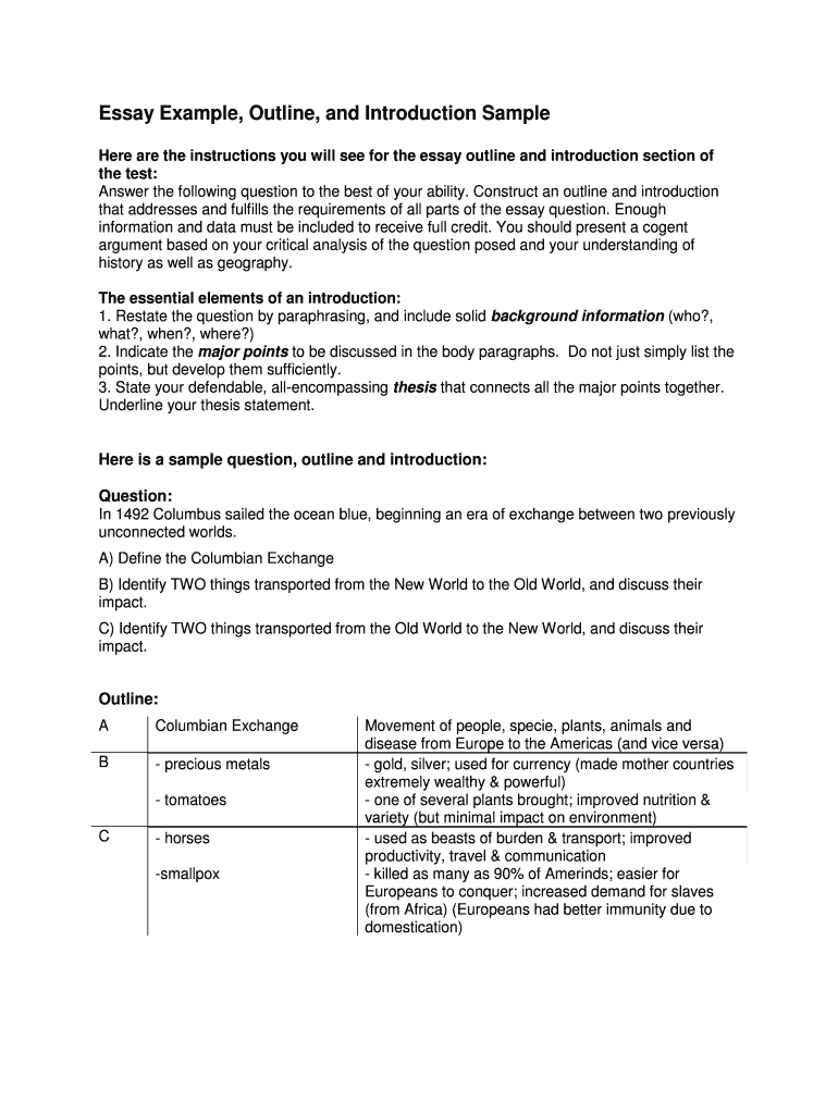 Fillable Online Essay Example, Outline, and Introduction Sample Fax ...