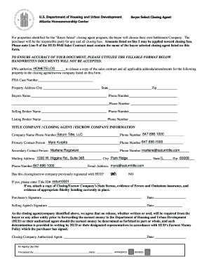 HUD Buyer Select Closing Agent Form
