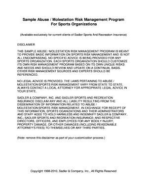 Abuse Molestation Risk Management Program for Sports Organizations