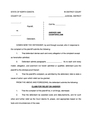 North Dakota Answer and Counterclaim Form