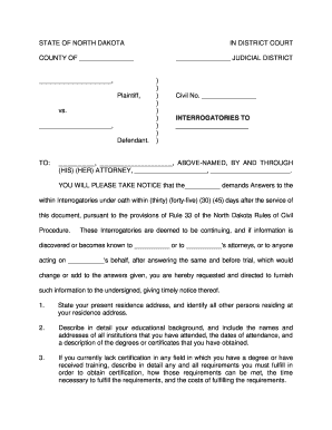 North Dakota Civil Interrogatories Form