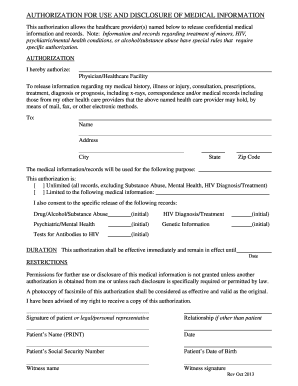 Authorization for Use and Disclosure of Medical Information