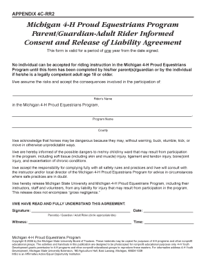 Michigan 4-H Equestrian Program Liability Waiver