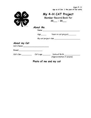 4-H Cat Project Member Record Book