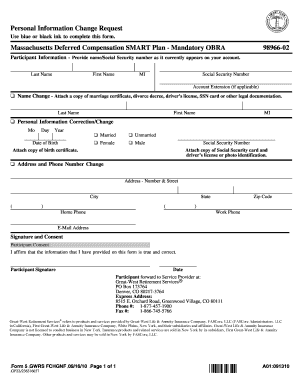 Massachusetts Deferred Compensation SMART Plan Personal Information Change Request