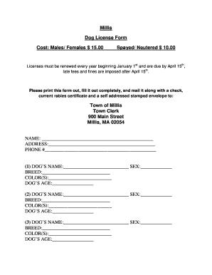 Millis Dog License Form