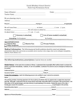Field Trip Permission Form