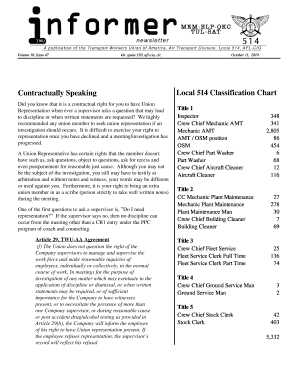 Contractually Speaking Local 514 Classification Chart - twu514