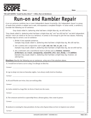 Run-on Sentences Worksheet