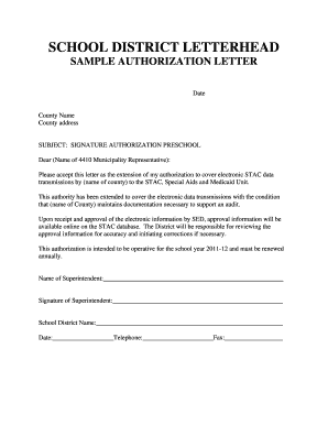Preschool Signature Authorization Letter