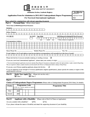Application Form for Admission to Undergraduate Degree Programmes
