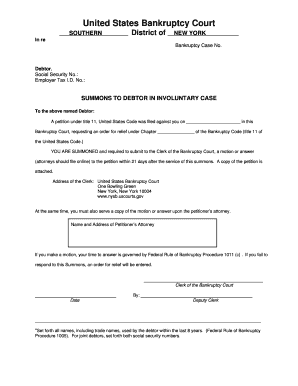 Summons to Debtor in Involuntary Bankruptcy Case