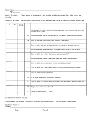 Sports Physical Examination Form