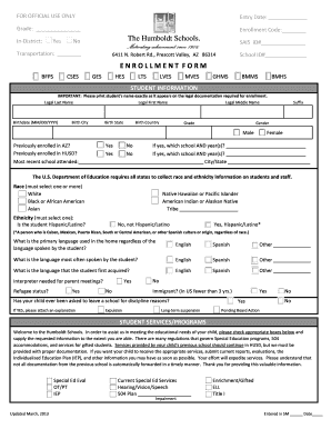 Humboldt Unified School District Enrollment Form
