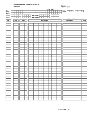 University of South Carolina Order Form
