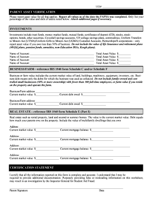 Parent Asset Verification Form