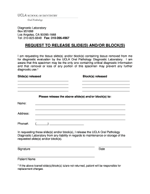 Request to Release Tissue Slides and Blocks