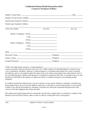 Confidential Student Health Information Sheet