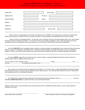 Section 504 Notice to Parent